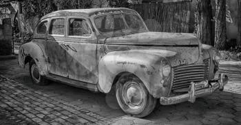 in south africa old abandoned american vintage car and  the house courtyard