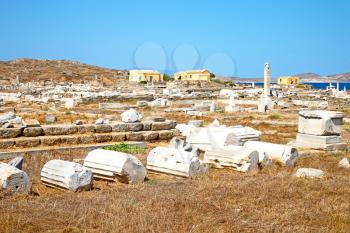 in delos         greece the historycal acropolis and         old ruin site