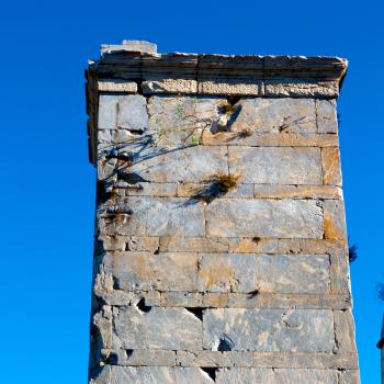 in europe athens acropolis and sky old towert and marble brick 