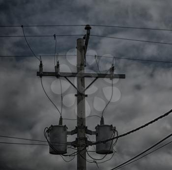 blur  in  philippines   a electric pole with transformer and wire  the cloudy sky