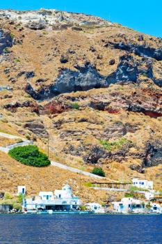 from    boat    in europe greece   santorini island house and rocks the sky