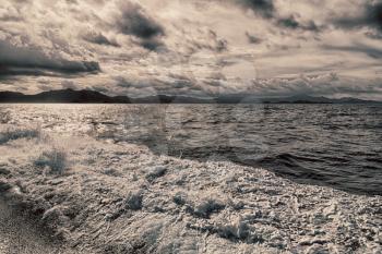 in philippines island the pacific ocean clouds and lights view from a boat