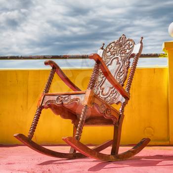 in  philippines old dirty terrace whith rocking chair empty 
