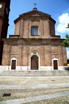 in  the samarate old   church  closed brick tower sidewalk italy  lombardy