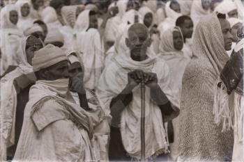 ETHIOPIA,LALIBELA-CIRCA  JANUARY 2018--unidentified people in crowd of the genna celebration
