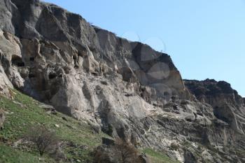  in georgia vardzia the view of the city  excavated in the rock cave and religion site in the mountain
