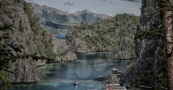 in  philippines  view from a cliff of the beautiful paradise bay and tropical lagoon