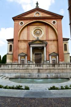 in  the legnano   old   church  closed brick tower sidewalk italy  lombardy   