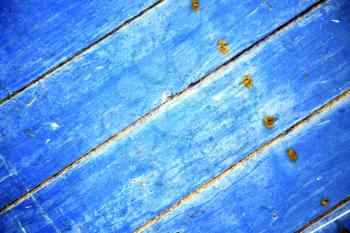nail stripped paint in the blue wood door and rusty 