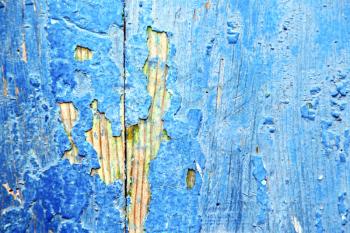 stripped paint in the blue wood door and rusty nail