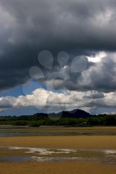 cloudy rain   river   palm  rock stone branch hill lagoon and coastline in madagascar nosy be
