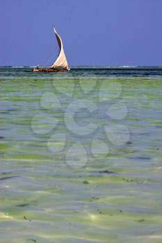 costline boat pirague in the  blue lagoon relax  of zanzibar africa
