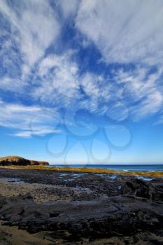 light  beach water  in lanzarote  isle foam rock spain landscape  stone sky cloud   
