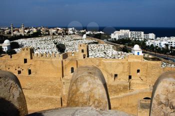 panoramas monastir tunisia the old wall castle    slot  and mediterranean sea
