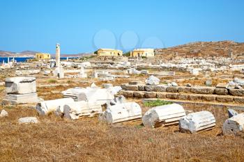 in delos         greece the historycal acropolis and         old ruin site