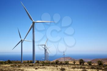 africa wind turbines and the sky in  isle of lanzarote spain 