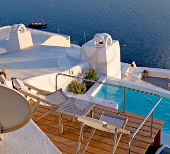 house   in santorini greece europe old construction white      and blue 