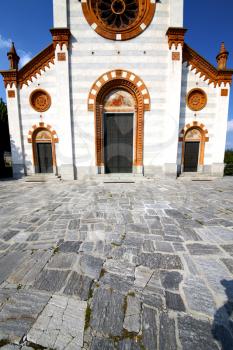  church  in  the    mercallo  closed brick tower sidewalk italy  lombardy     old