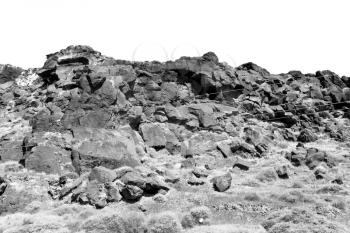 santorini europe greece and dry bush rock alone in the sky 