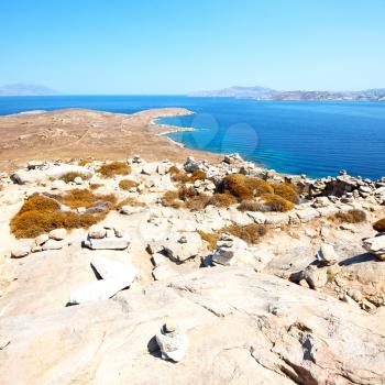 in delos         greece the historycal acropolis and         old ruin site