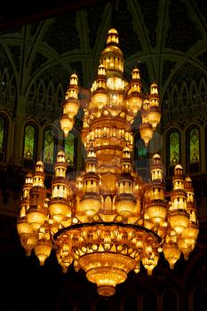 glass  chandelier in oman muscat old mosque and the antique 