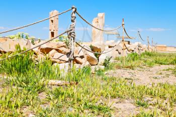  in iran   pasargad the old construction  temple and grave column
