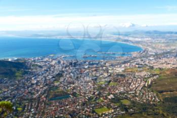 blur  in south africa cape town  city skyline from table mountain sky ocean and house