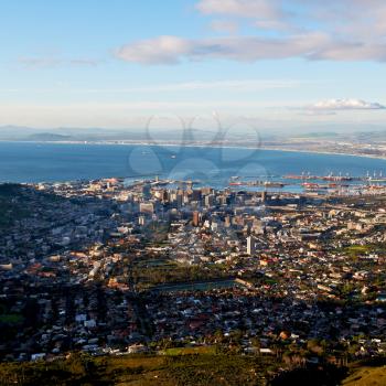 in south africa cape town city skyline from table mountain sky ocean and house