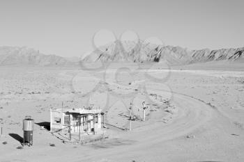blur in iran old gas station  the desert mountain background and nobody