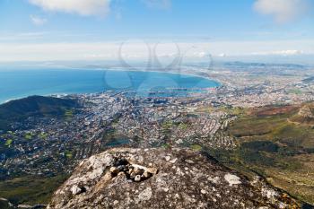 blur  in south africa cape town  city skyline from table mountain sky ocean and house