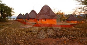 blur  in lesotho malealea street  village near courtyard  and coultivation field