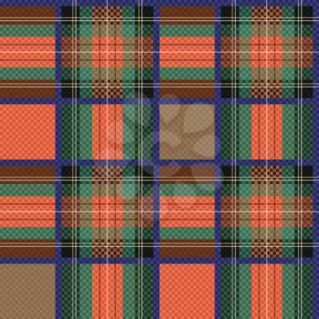 Seamless checkered shades of green, red and brown vector pattern as a tartan plaid