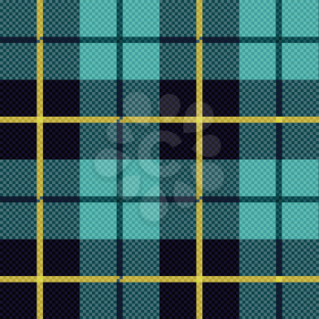 Seamless checkered shades of blue and yellow vector pattern as a tartan plaid