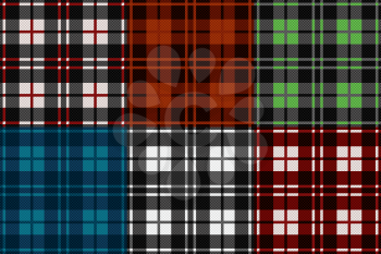 Six seamless checkered vector tartan patterns with different tinctures