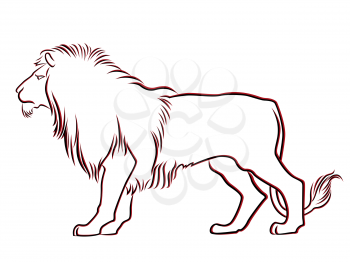 Black and red graceful Lion contour isolated over white. Hand drawing vector illustration