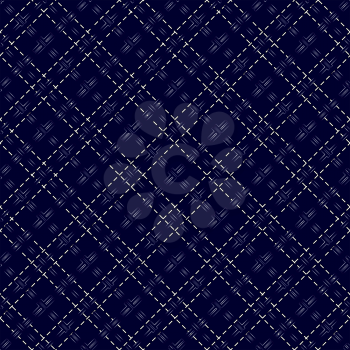 Dark blue seamless mesh vector pattern with diagonal dashed lines