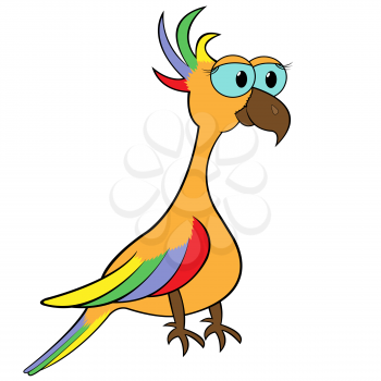 Colourful parrot isolated on white background. Hand drawing cartoon vector illustration