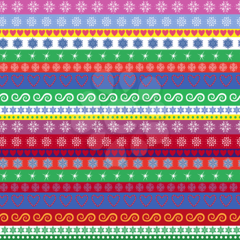 Christmas and New Year striped seamless vector pattern with many multicolour horizontal strips