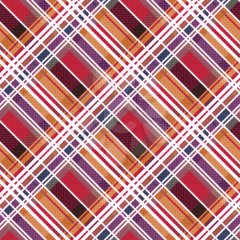 Diagonal position of rectangular seamless vector pattern as a tartan plaid mainly in red and other warm colors