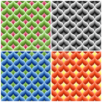 Four colored ornamental seamless vector patterns in single file, like a pseudo 3D images