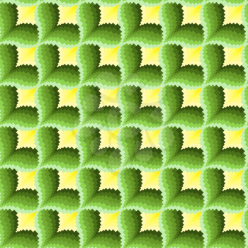 Ornamental seamless vector pattern like a pseudo 3D image in green and yellow hues
