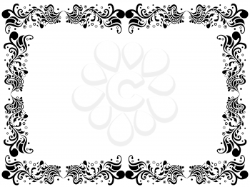 Black and white blank border with floral elements, hand drawing vector artwork