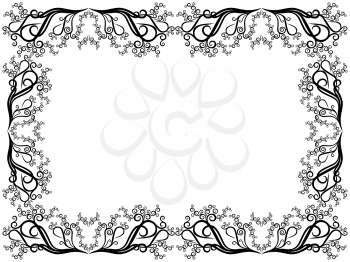 Black and white frame of blank with swirl floral elements, hand drawing vector artwork
