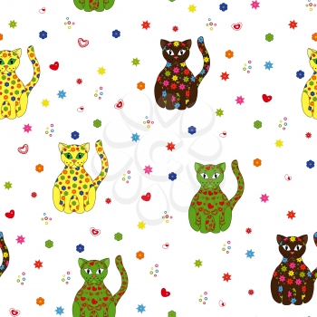 Seamless vector illustration with different multicolor stylized cats