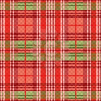 Rectangular seamless vector pattern as a tartan plaid mainly in red hues