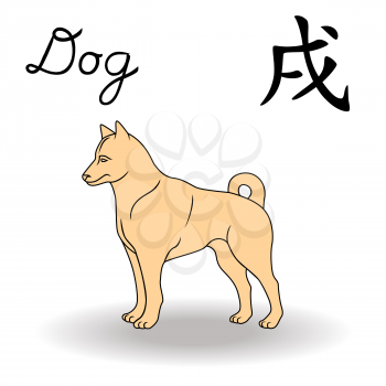 Eastern Zodiac Sign Dog, symbol of New Year in Chinese calendar, hand drawn vector artwork isolated on a white background
