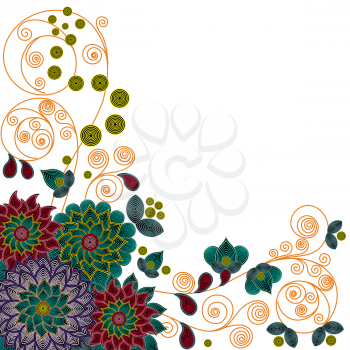 Floral pattern with beautiful colorful stylized flowers, hand drawing vector illustration