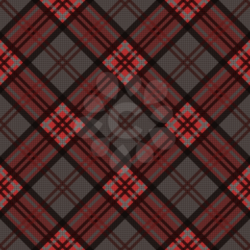 Detailed Diagonal seamless vector pattern as a tartan plaid mainly in brown, red and gray colors