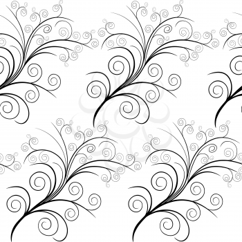 Floral simple seamless vector pattern in black and white