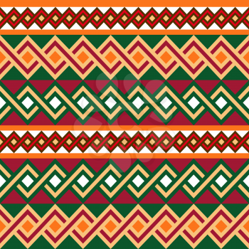 Ornamental multicolor seamless vector pattern with wicker zigzag shapes in warm colors